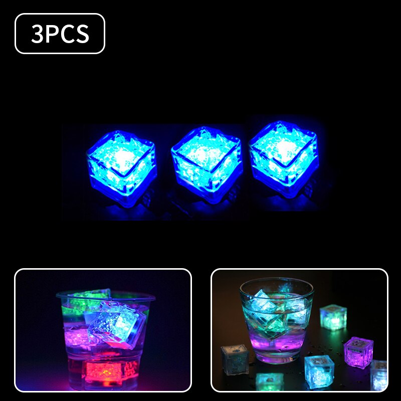 3 stuks led-ijsblokjes, lichtgevende ijsblokjes, kleurrijke vloeistofsensorblokjes voor drankjes, nachtlampje, feestbar, bruiloft, beker, decoratief: En