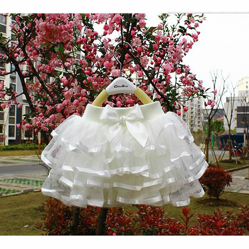 candy color skirt Girls tutu skirts baby ballerina skirt childrens chiffon fluffy pettiskirts kids Hallowmas casual: Tutu skirts White