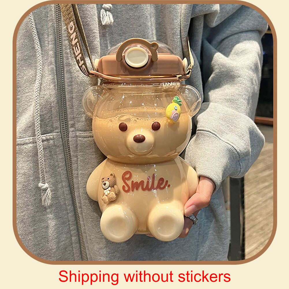 1400Ml Schattige Beer Drinkwater Fles Zomer Lekvrije Strokop Buitensporten Water Waterkoker Drinkware Met band Fles