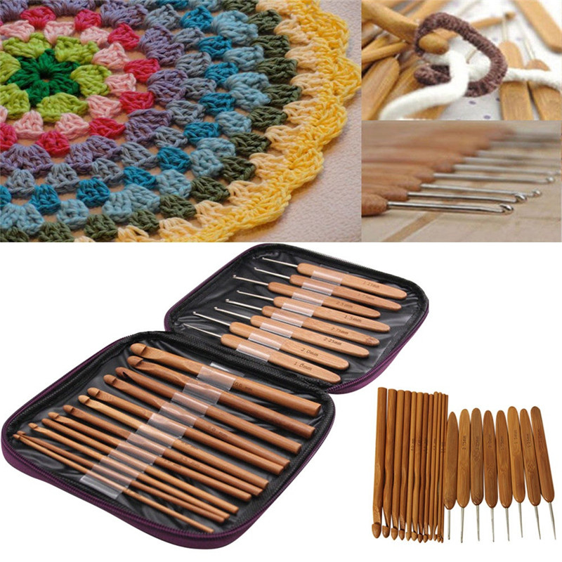 20 stk / sæt bambus hæklenåle strikkepinde med opbevaringspose hjem diy håndværk vævning værktøj