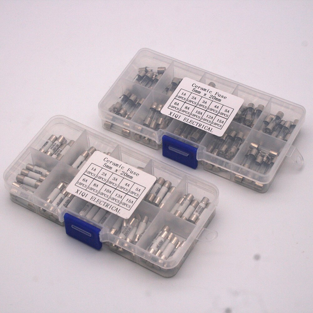 100 pieces / batch kit 5x20mm fuse kit DIY glass tube glass fuse ceramic fuse 1A 2A 3A 5A 8A 10A 15A