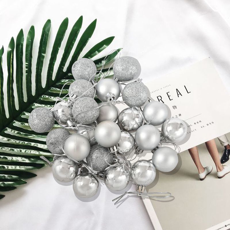 24Pcs Chic Christmas Baubles Tree Plain Glitter XMAS Ornament Ball Decoration Pink