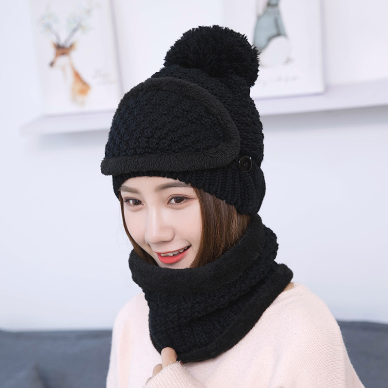 Håndstrikkede hatte kvinders hat vinterkold hatdragt koreansk varme hatte kombination