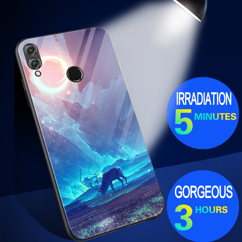 Luminous Phone Cases For Huawei P Smart FIG-LX1 Space Night Shine Glass Case For Huawei Honor 7X 8X Cover Shell