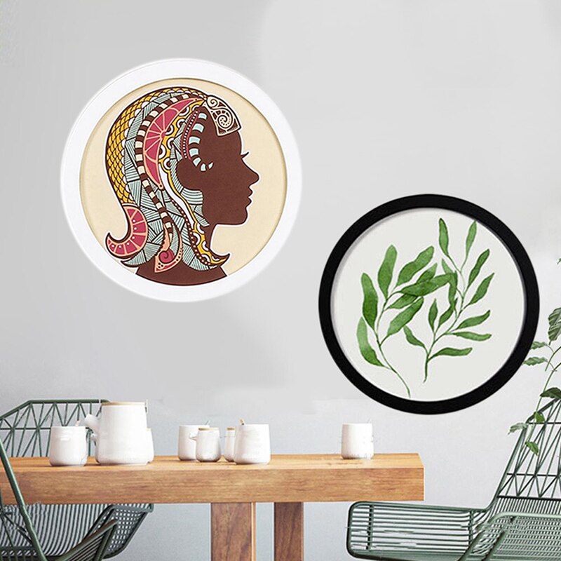 7Zoll Runde Holz Bilderrahmen Kreative DIY Zauberstab Hängen Holz Bild Halfter Dekoration (Schwarz)