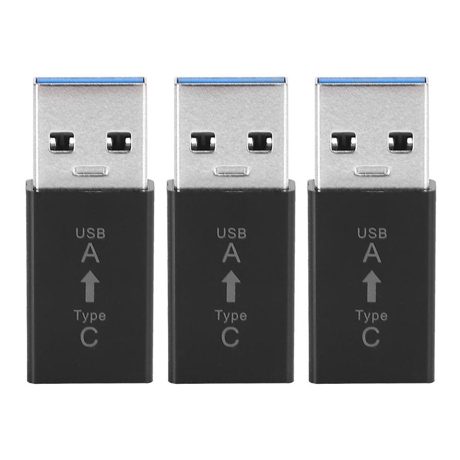 3Pcs USB3.0 Male to Type-C Female Adapter Connector Universal Electronic Converter Type-C Adapter: Black