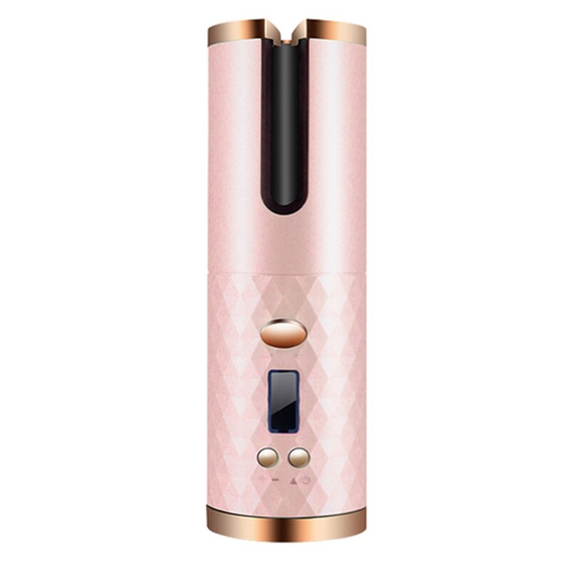 Rizador de pelo automático, herramienta eléctrica giratoria de cerámica, ondulación inalámbrica para rizar el cabello: Pink