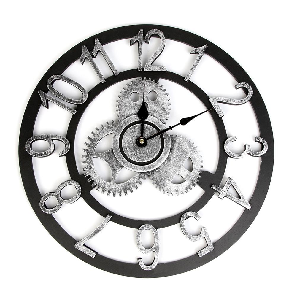 Retro 3d wandklok industriële stijl vintage klok steampunk tandwiel muur romeinse cijfers uurwerk europese stijl huisdecoratie: 40cm zilver