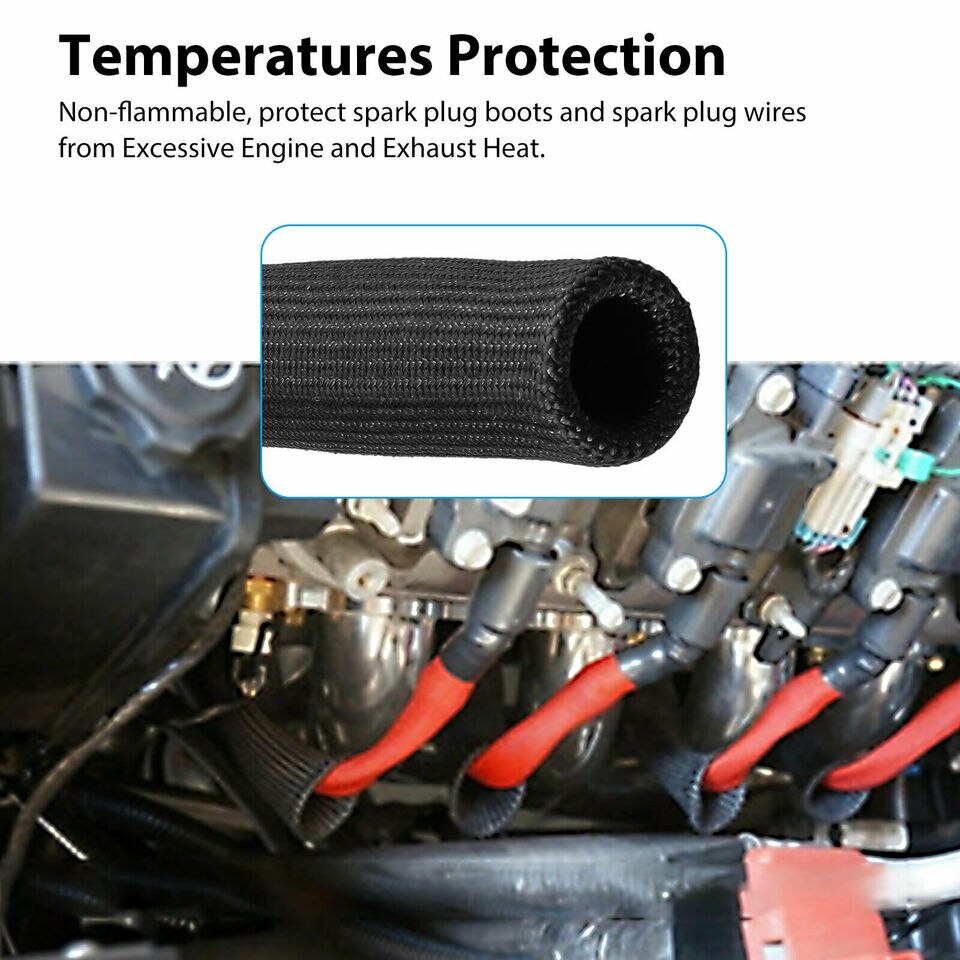 LZONE - Universal Fiberglass Spark plug Heat Protector Sleeve sleeving fuel A/C oil line wiring 6'' BLACK,RED,BLUE JR-SPH11