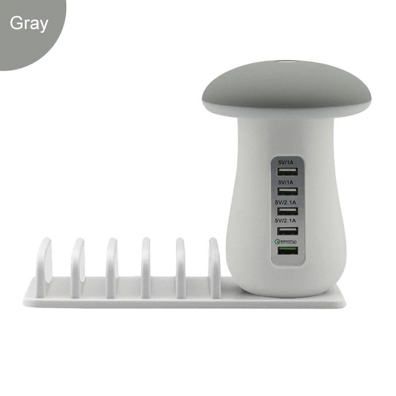 Multi Charging Dock 5 USB Port QC3.0 Charging Station With Mushroom Light Fast Charging Dock Hub Mobile Phone Charger Stand