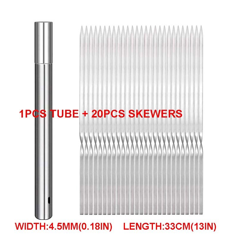 35cm lange flade metbbq spyd rustfrit stål 20 stk grillspyd genanvendelige nålepinde med rør shish kabob grill: 20 stk 4.5mm 33cm