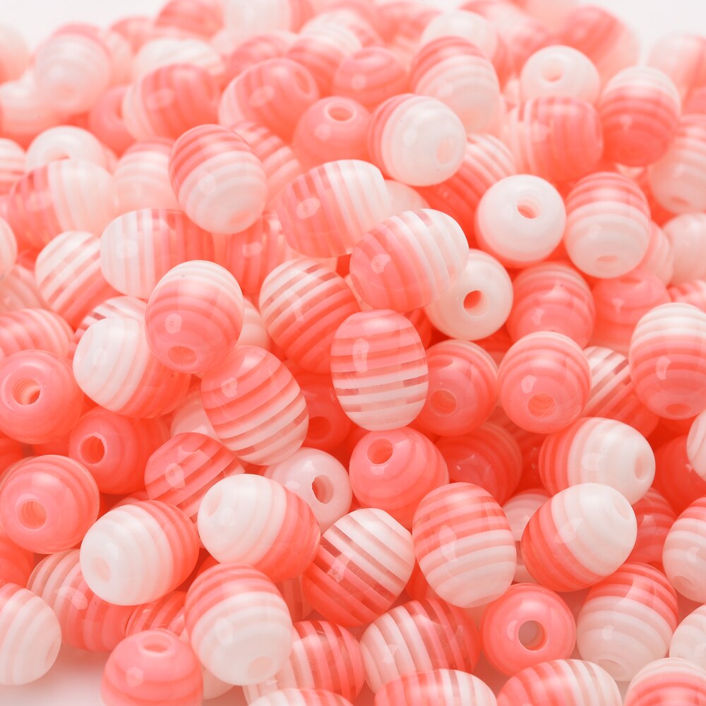 30 stück 8 x 10mm farbige acryl-streifenperlen, Oval, weiß, bunte mischung, abstandshalterperlen für schmuckherstellung, diy-armbänder, handgefertigte schmuckteile: 4
