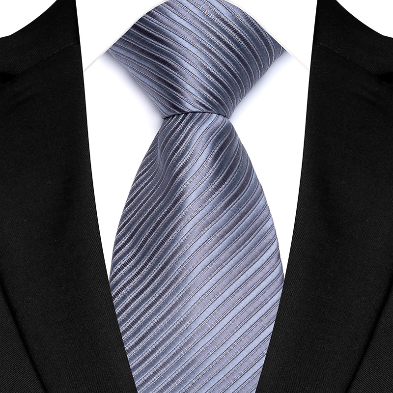 Corbata de lujo de 8CM para hombre, corbata lisa de rayas de puntos de Color gris plateado para novio, corbata tejida de Jacquard para de boda de negocios