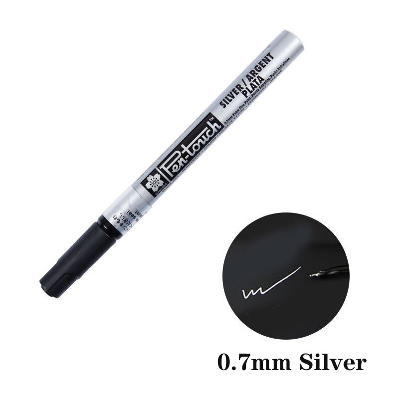 Silver Gold Permanent Metallic Marker Pens 0.7/1.0/2.0mm Student Sketch Graffiti Art Markers Hook Liner Pen Japanese Stationery: 0.7mm Silver