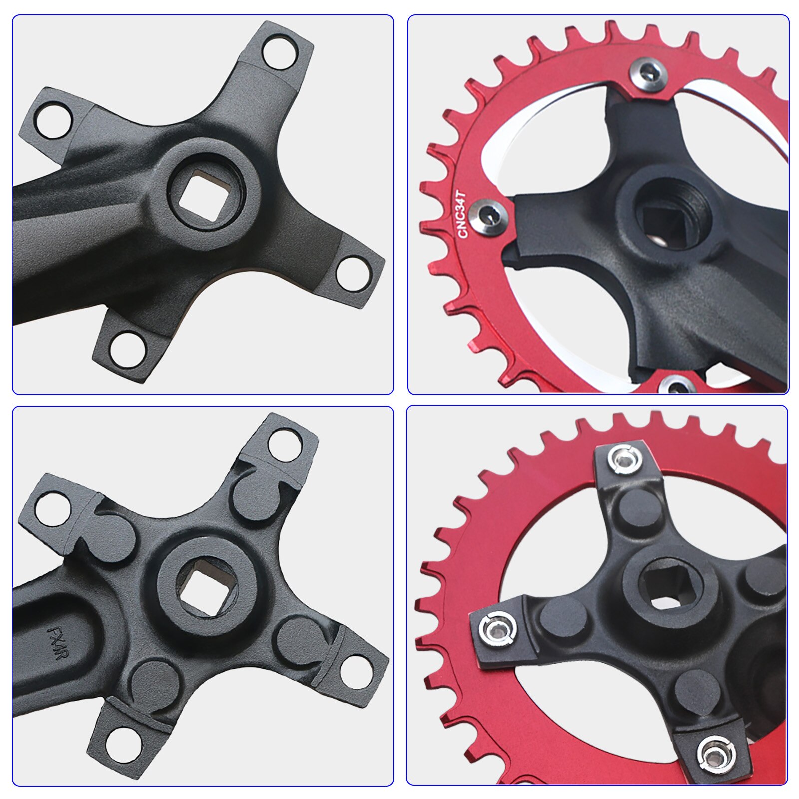 Bicycle Square Hole Sprocket 104BCD 152mm/165mm/170mm Crank Arms 32/34/36/38/40/42T Narrow Wide Chainwheel MTB Bike Crankset