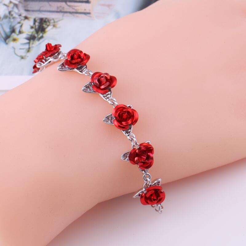 Rose Flower Women Charm Jewelry Rose Gold Color Ladies Bracelet for Women Wedding Party Girl