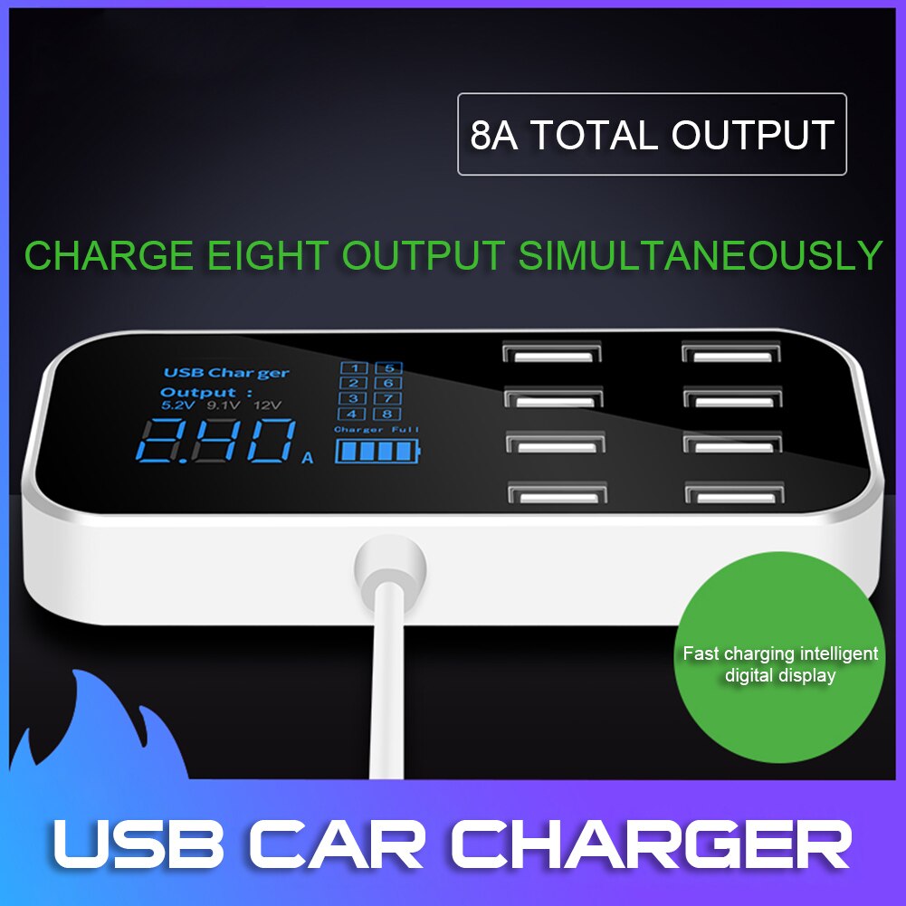 Multi-Port USB Charger For Car 8-Port Car Lighter Charging Station Hub With LCD Display