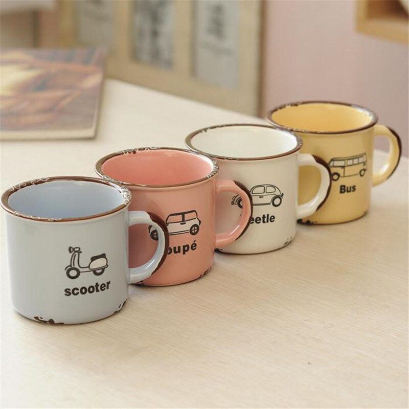 Imiterade emaljmuggar keramiska muggar söt klassisk nostalgisk älskare kaffemugg drinkware europeisk stil tekopp