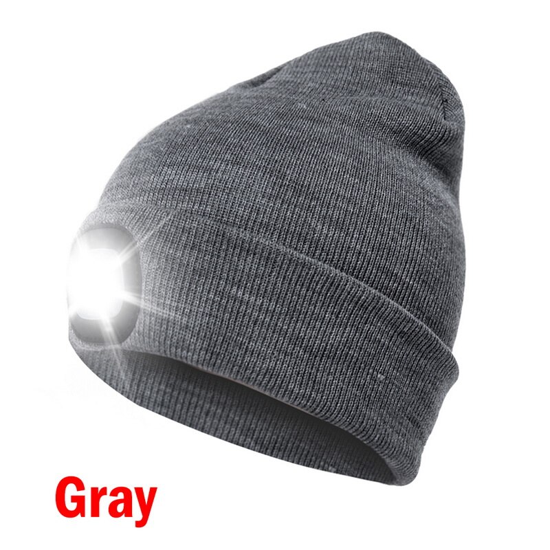 Winter Unisex Warmer Knit Cap Hat Button Battery LED Beanie Cap LED Spot light hat LED light headlights: gary