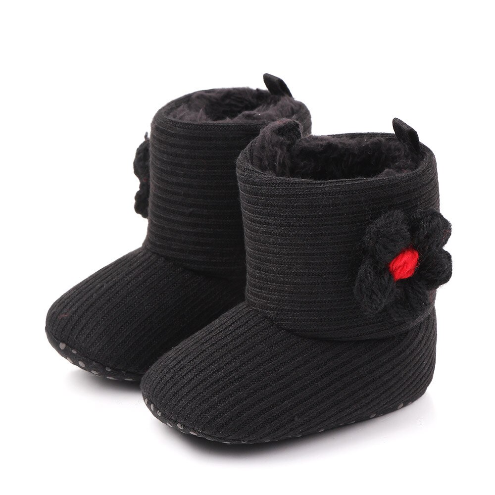 TongYouYuan invierno con piel pequeñas flores botas de nieve para niños tejer cuna bebé niños niñas Super mantener botas para niños pequeños: Black / 1