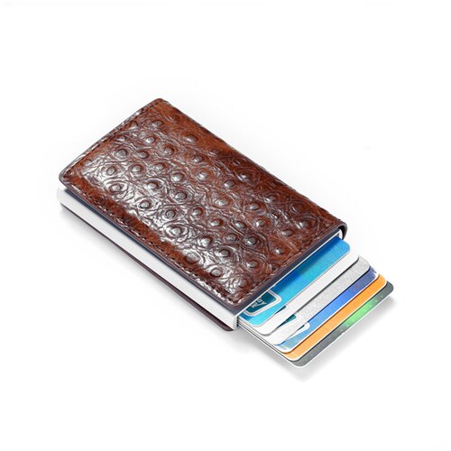 BISI GORO Thin Slim Men Wallet Rfid Smart Wallet Credit Card Holder Metal Pass Secret Pop Up Minimalist Wallet Small Black Purse: Light Brown ZF004
