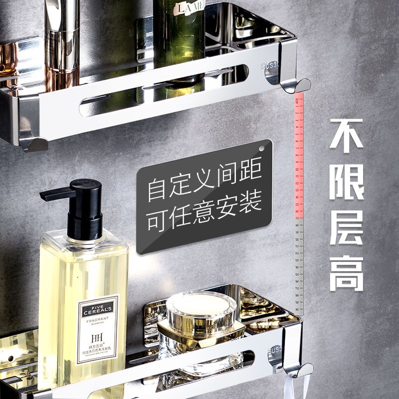 Punching free 304 stainless steel bathroom triangle shelf, bathroom corner black triangle shelf