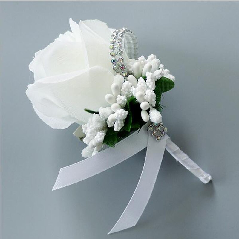 Corsage de mariage fait main avec des fleurs artificielles en soie, avec une broche pour homme, 1 pièce