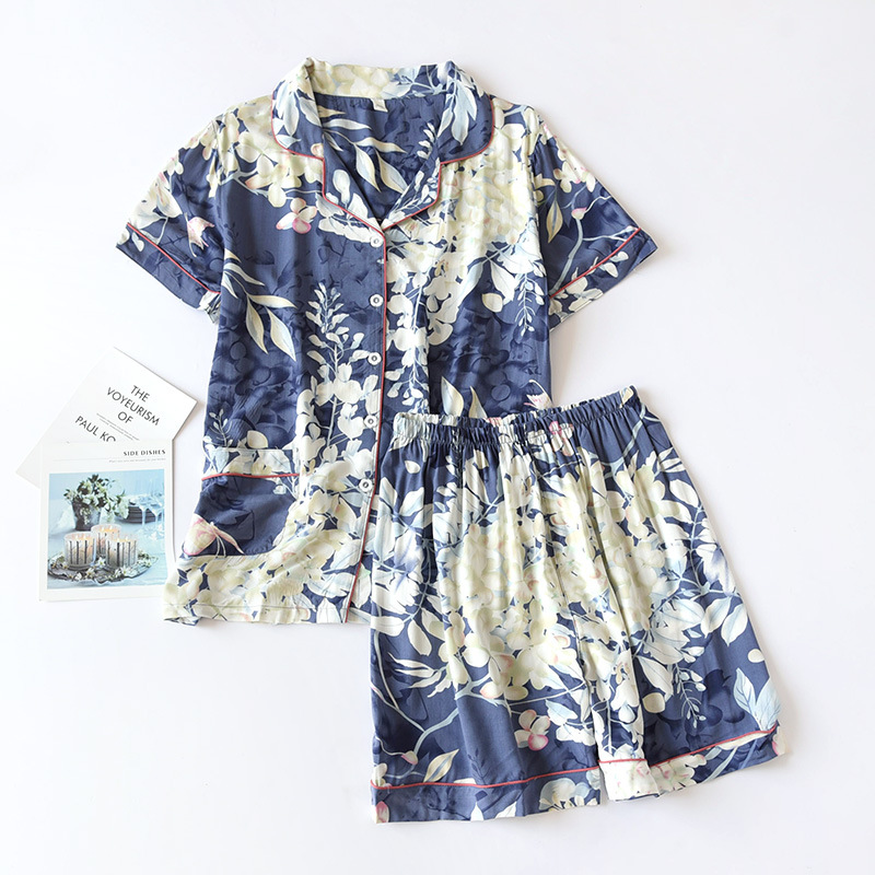 Zomer Dames 100% Viscose Pyjama Set Korte Mouwen Shorts Dunne Gedeelte Home Service Losse Grote Size Tweedelige set Plus Size