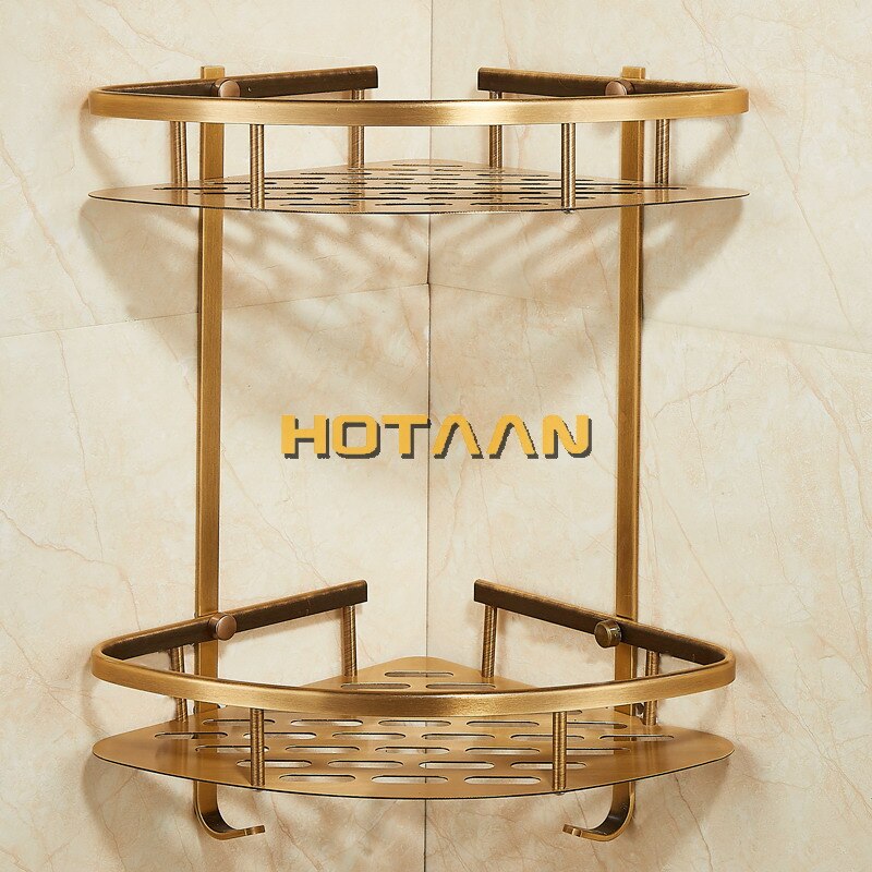 , soporte de cesta para ducha de baño de aluminio con acabado antiguo montado en la pared, soporte de canasta para champú, YT-7004-B de doble capa de