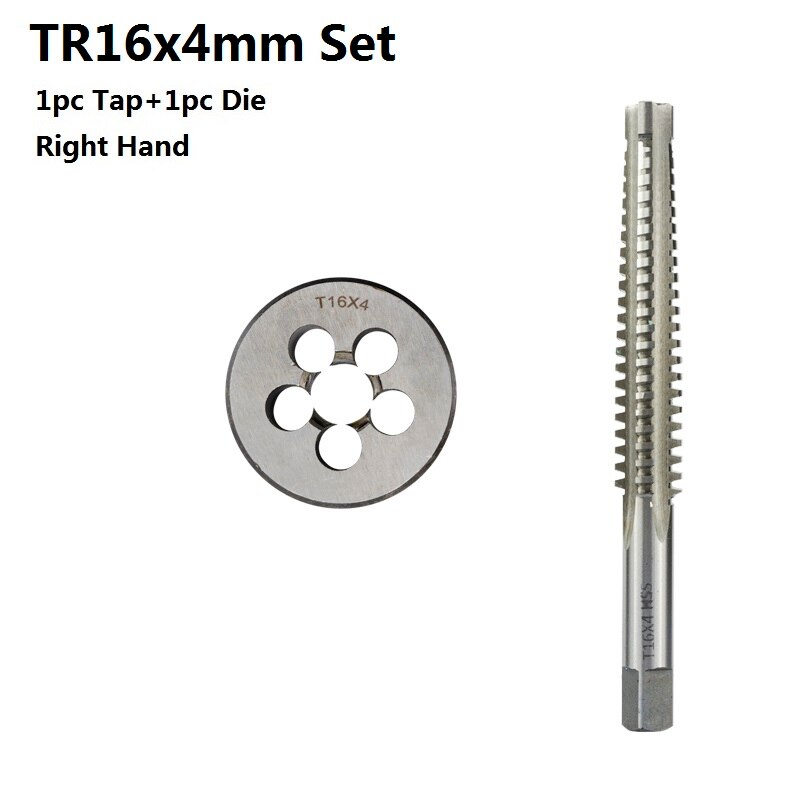 Hss skrue gevindhane og dysesæt 2 stk højre rotation cnc til metalbearbejdningssæt maskinstik skruehane borehoved rund die: 2 stk.  tr16 x 4 sæt