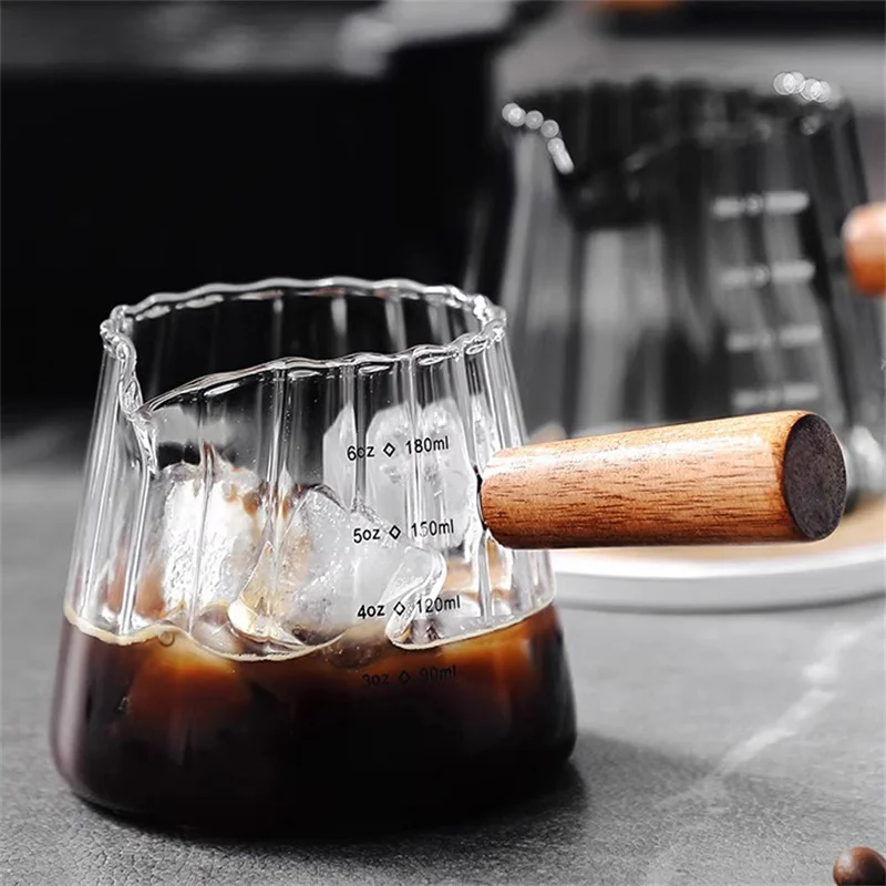 180 ml Holzgriff Glas Espresso Messbecher Kaffee Extraktion Tasse mit skala Hohe Temperatur Widerstand Milch Krug Messen Becher
