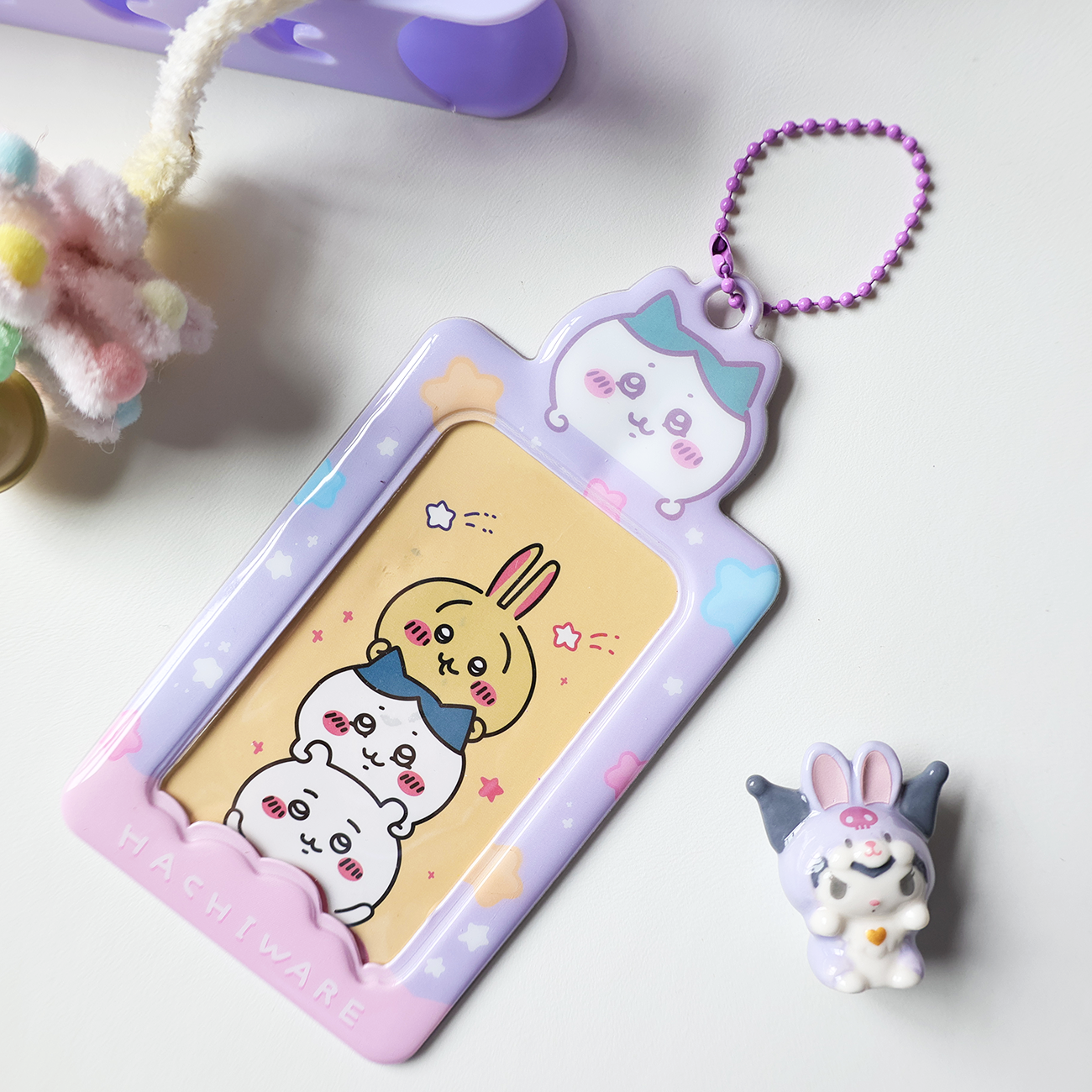 Kawaii Chikawas Hachiware Usagi 3 pulgadas foto tarjetero cubierta de tarjeta identificación de crédito tarjeta bancaria álbum foto carpeta titular llavero: Castaño