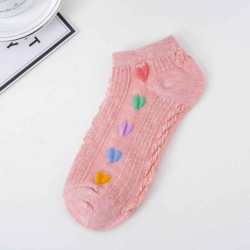 1 par de novas meias de coração bonito feminino curto kawaii listrado estudante meias cor sólida vermelho coração meias esportivas socks socks socks socks: fen--love-duan