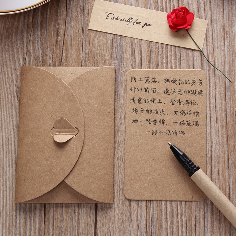 5pcs Vintage DIY Kraft Paper Invitation Greeting Card with Envelope Handmade Dry Flower Wedding Party Decors Supplies