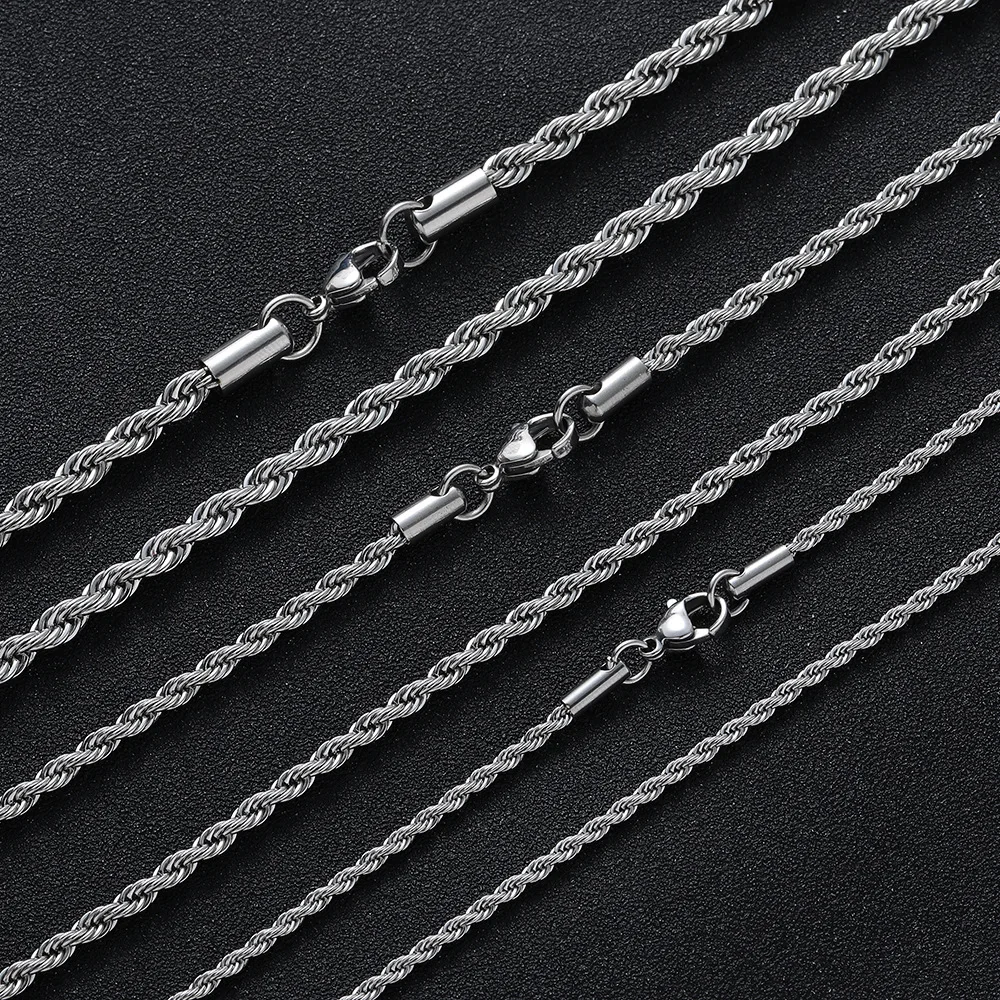 2-6MM roestvrijstalen ketting voor dames heren nooit vervagen waterdicht gedraaid touw ketting mode-sieraden 16-30 inch
