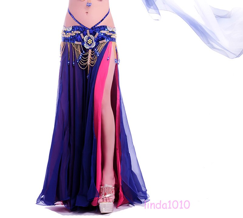 bellydancing skirts belly dance skirt costume training dress or performance -6002: Royal blue Fuchsia