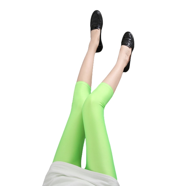 Dam sommar fluorescerande färgade smala capri-leggings glansiga stretchiga strumpbyxor glansiga ogenomskinliga neonleggings för flickor 50-80kg vikt