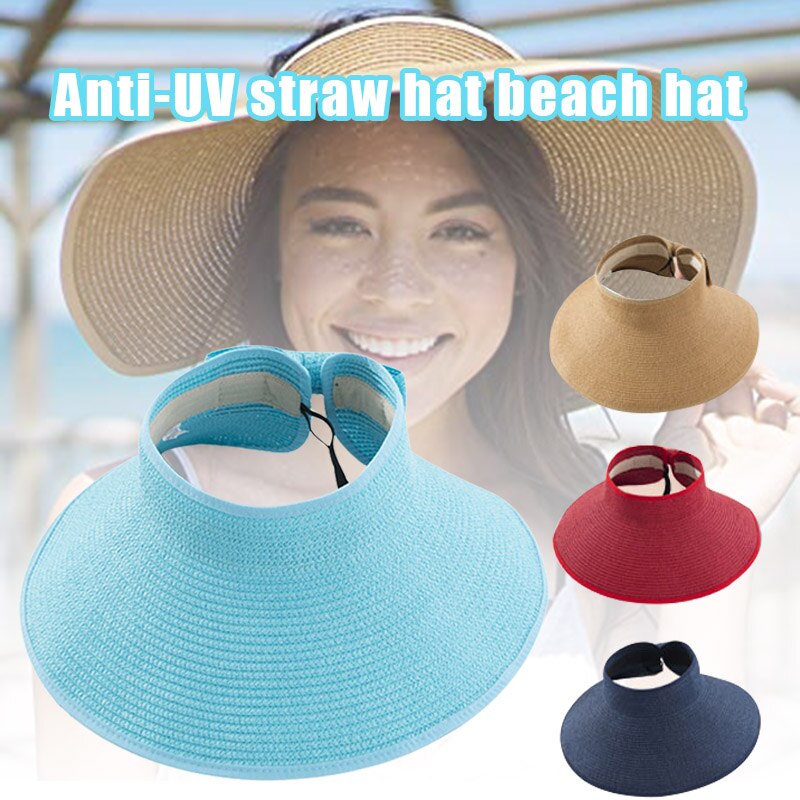 Visera plegable de paja de verano para mujer con bonito lazo, gorro de playa para uso diario, gorro de vacaciones H7JP