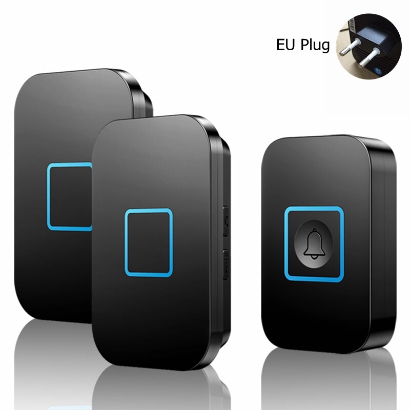 Smart Home Wireless Waterproof Doorbell 300M Remote 1 Button 1 2 Receiver US EU UK Plug Intelligent LED Light Door Bell 60 Chime: black 1x2 EU
