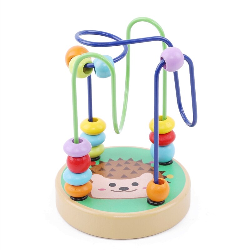 Houten Leuke Cartoon Dier Kind Puzzel Speelgoed Kinderen Kleurrijke Rond Kralen Doolhof Achtbaan Play Game Baby Educatief: Hedgehog