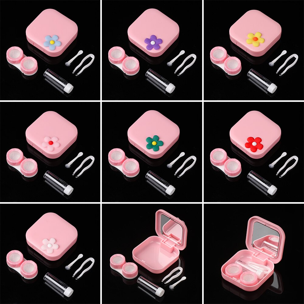 Portable Contact Lens Box Flower Eye Contact Lenses For Eyes Contacts Lenses Box Travel Eyes Care Kit