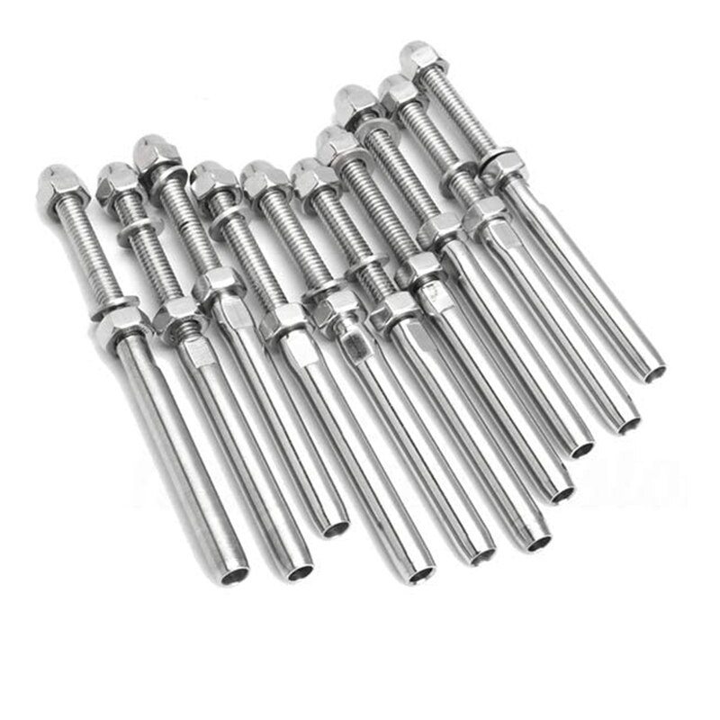 10 pares de terminales roscados Stemball Swage, tensores de Cable, Kit de barandilla marina para cubierta barandilla de Cable de 1/8 pulgadas