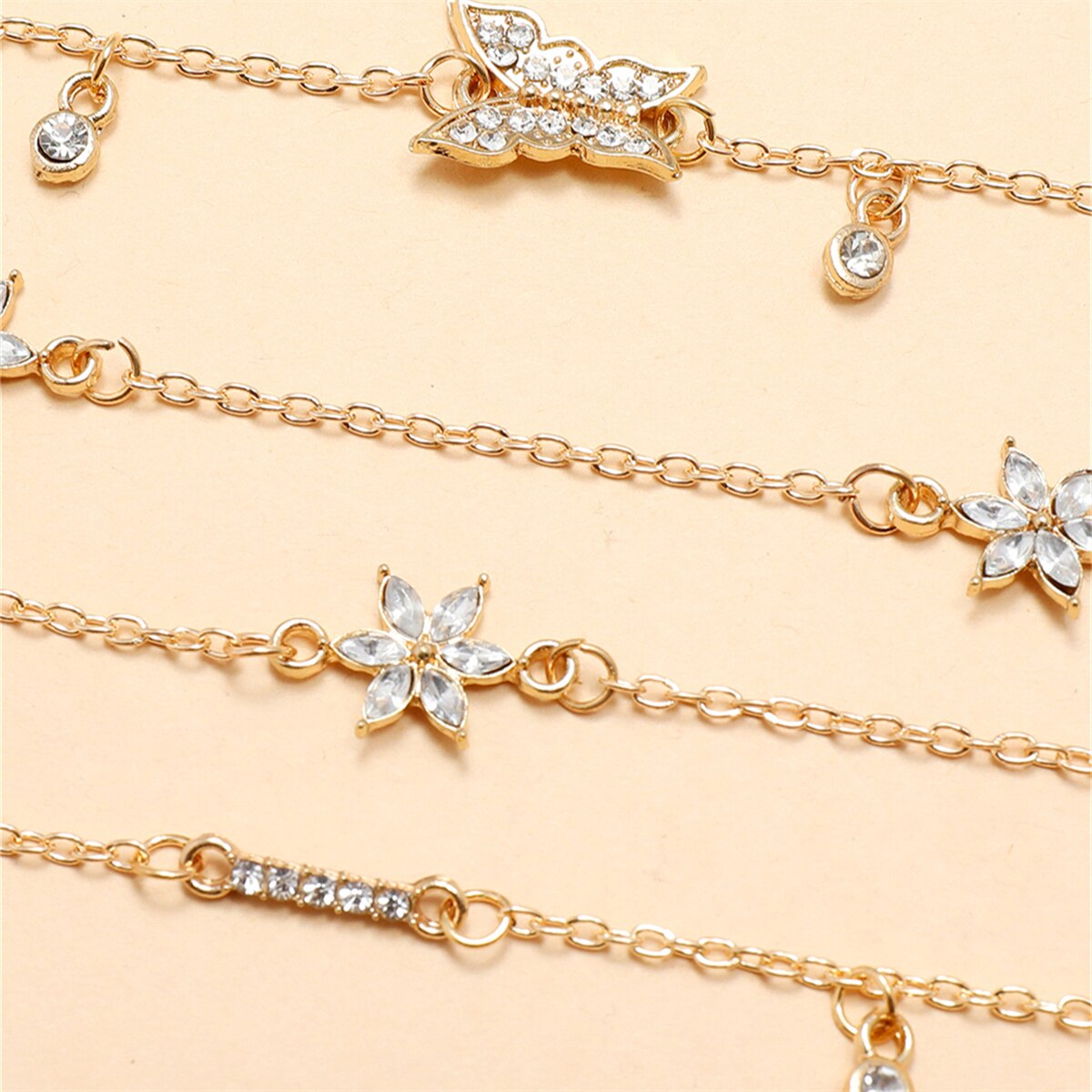 Moda borboleta floret pulseira conjunto de ouro geométrico pulseira 4 peça conjunto feminino acessórios pulseras mujer pulseira jewelri