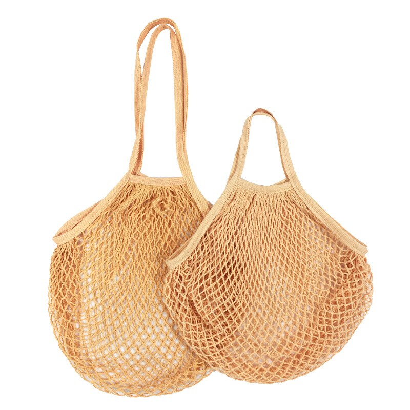 Herbruikbare Fruit Groente Tas Wasbare Katoenen Mesh Boodschappentassen Katoen String Zakken Netto Boodschappentassen Mesh Zakken Voor Fruit Opslag: S-10x35x38cm / Light Orange 18