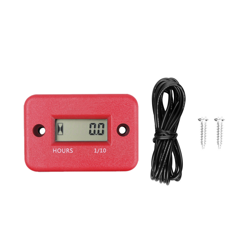Temporizador inductivo, resistente al agua, contador de horas de trabajo para motor de motocicleta, pantalla Lcd, Gause de tiempo Digital para Atv, barco, instrumento de Moto: Rojo