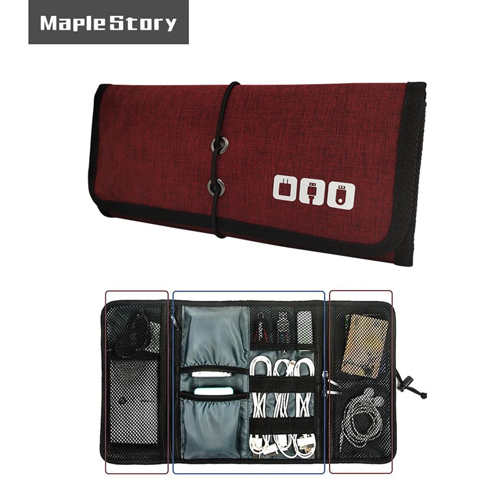 Electronic Organizer Cord Pouch, Travel Cable Charger Phone Accessories Bag Organizer Roll up Tech Carrying Case for USB Cables