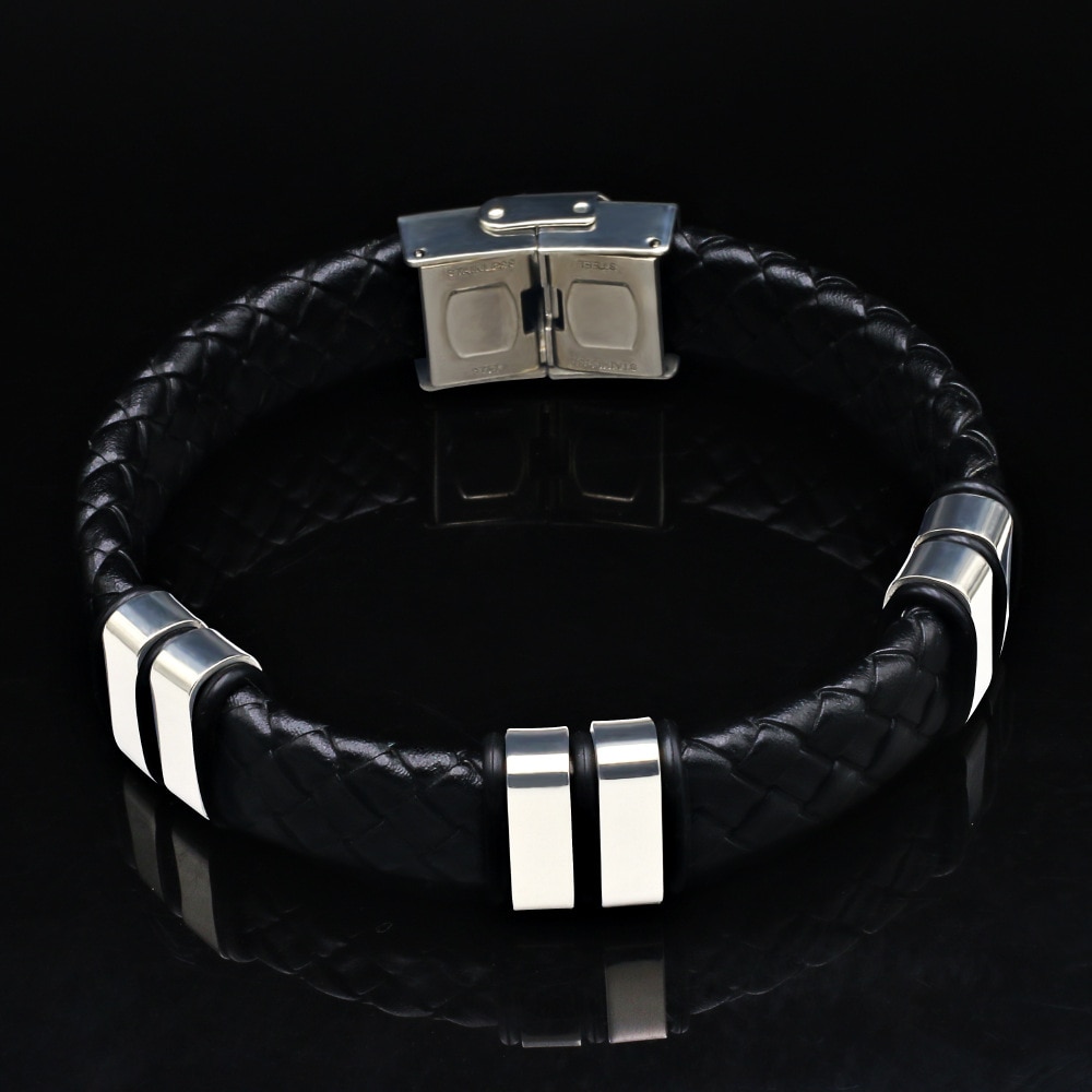 Pulseras hombre smykker vintage sort læder armbånd silikone rustfrit stål mænd armbånd armbånd til kvinder