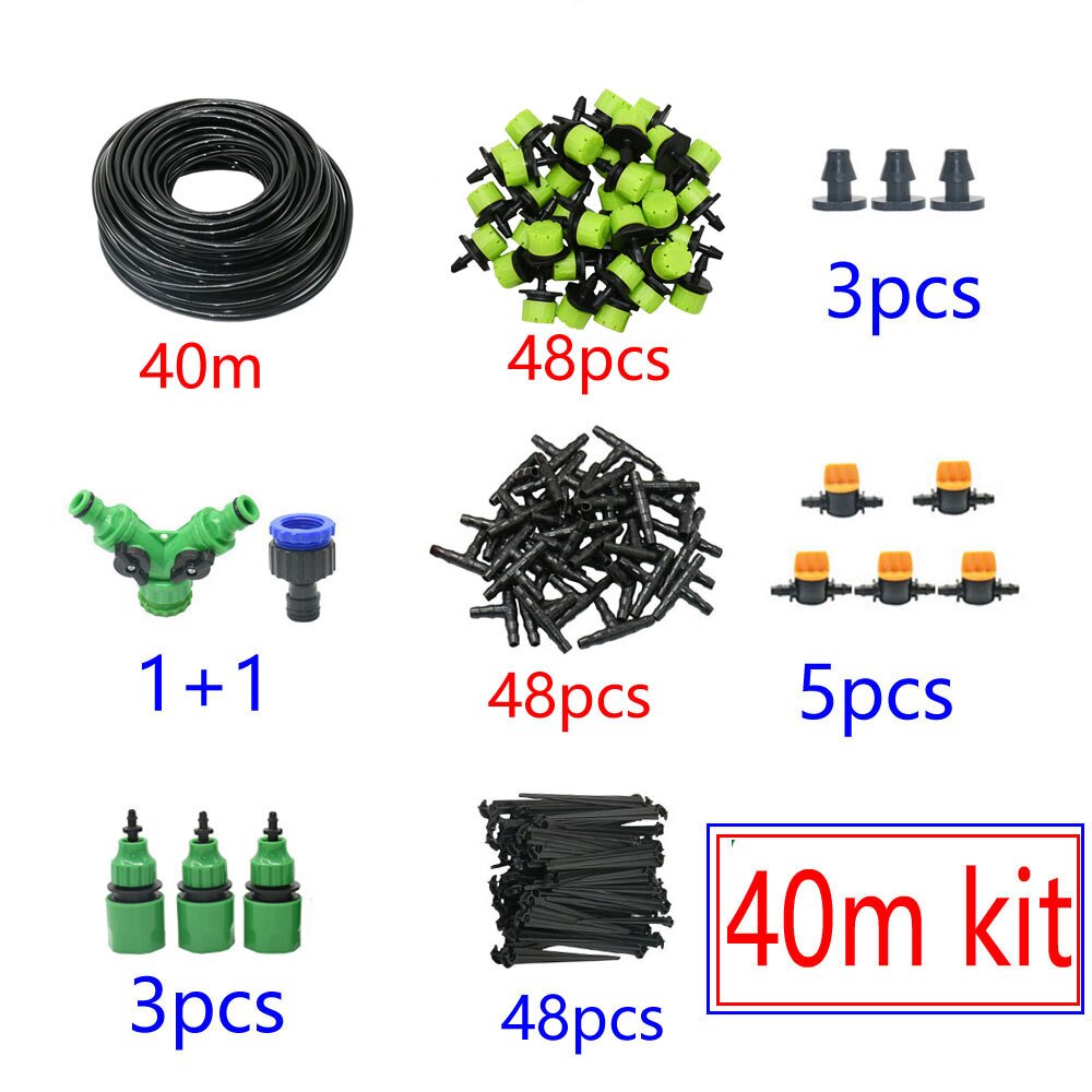 Sistema de riego por microgoteo automático para jardín, kit de autoriego por aspersión de 8 agujeros con gotero verde ajustable, 5-60M, 1/4 pulgadas: 40m
