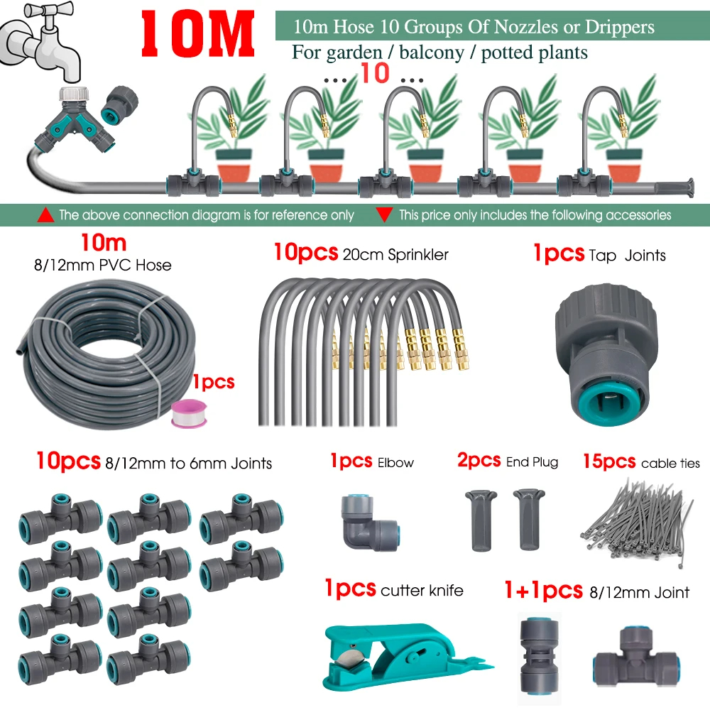 Flexible Brass Adjustable Spray Kit Gray 3/8"PE Hose Quick Connect Fogging Cooling Dedusting Watering System for Garden: WHITE