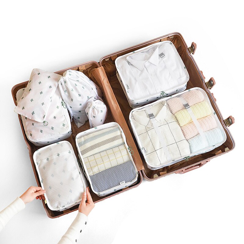 Conjunto de bolsas de armazenamento, 8 peças, 6 peças, viagem, casa, roupas, colcha, cobertor, partição de sapatos, organizador ordenado, mala de armário, bolsa, cubo de embalar: 8pcs cactus
